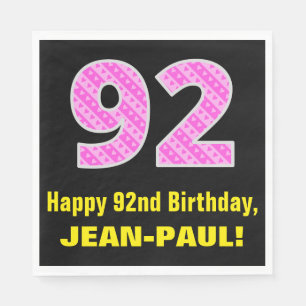 Guardanapo De Papel 92º Aniversário: Listras e Corações Rosa "92"