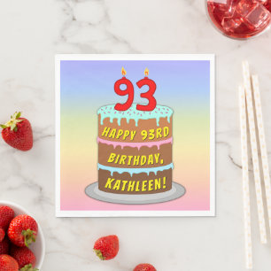 Guardanapo De Papel 93º aniversário: Bolo e Velas Divertidas + Nome Pe