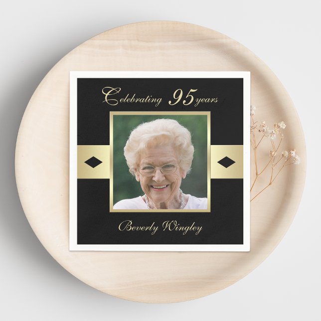 Guardanapo De Papel 95ª Foto da Festa de aniversário no Papel Preto (Criador carregado)