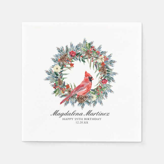 Guardanapo De Papel 95th Birthday Red Cardinal Wreath Custom Cocktail (Frente)