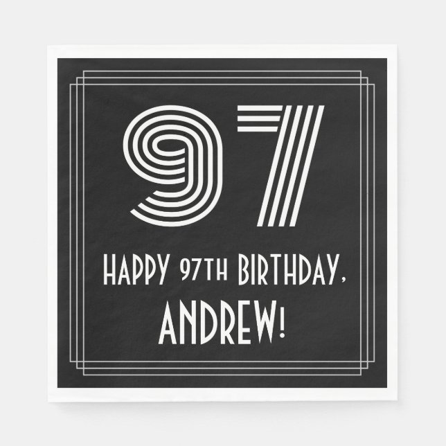 Guardanapo De Papel 97.º aniversário: Art Deco Inspirou "97" + Nome (Frente)