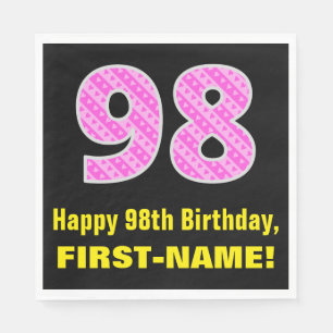 Guardanapo De Papel 98.o aniversário: Listras e Corações Rosa "98"