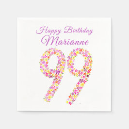 Guardanapo De Papel 99º aniversário 99 flores e aquarela