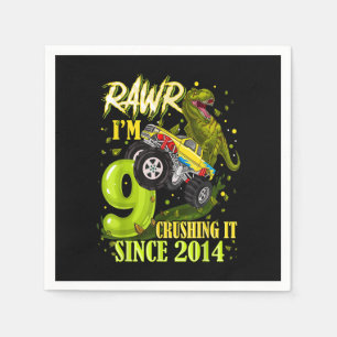 Guardanapo De Papel 9 anos Dinossaur Trex Monster Truck 9.º Aniversári