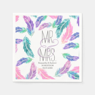 Guardanapo De Papel A aguarela pintada empluma-se o casamento