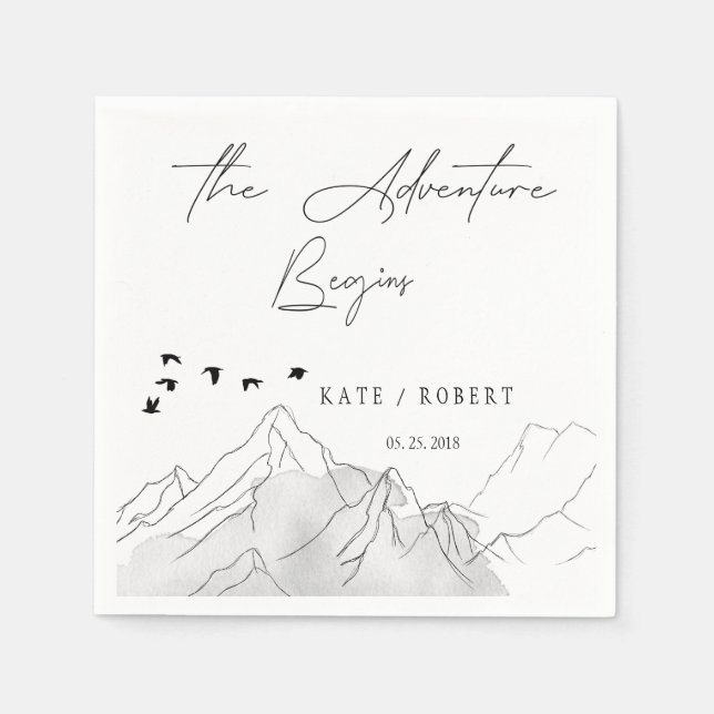 Guardanapo De Papel A Aventura Começa ⎥ Casamento De Estêncil Elegante (Frente)