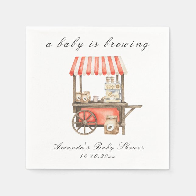 Guardanapo De Papel A Baby Is Brewing Coffee Cart Baby Shower (Frente)