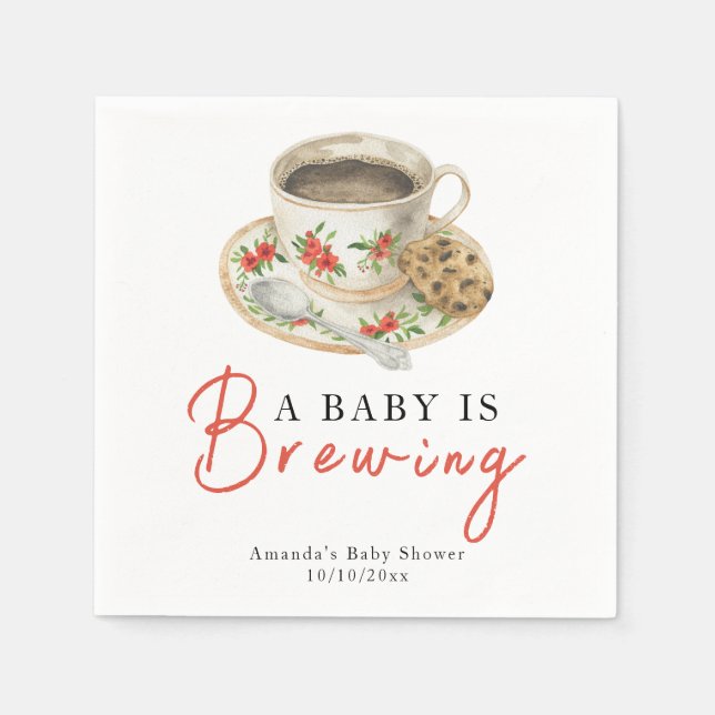 Guardanapo De Papel A Baby Is Brewing Coffee Cup Baby Shower (Frente)