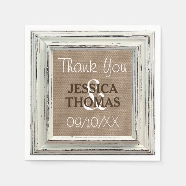 Guardanapo De Papel A Coleção de Casamentos Rustic White Frame & Burla (Frente)