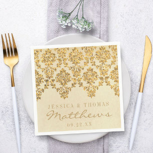 Guardanapo De Papel A coleção Dourado Glam do casamento tema damasco