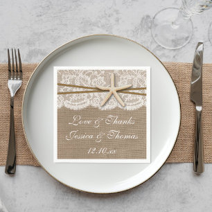 Guardanapo De Papel A coleção rústica do casamento de praia da estr