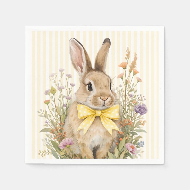 Guardanapo De Papel A cute little Floral Bunny Yellow Bow Baby Shower  (Frente)
