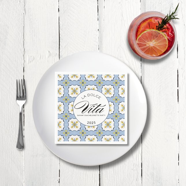 Guardanapo De Papel A Esposa Lotus Custom Bachelorette Cocktail Napkin (“La Dolce Vita” Cocktail Napkins for Amalfi Coast Bachelorette – White Lotus Party Theme 🍋💍 SHOP NOW)