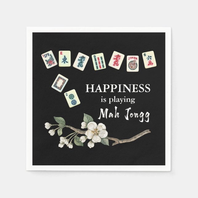 Guardanapo De Papel A felicidade está tocando Mah Jongg Black (Frente)