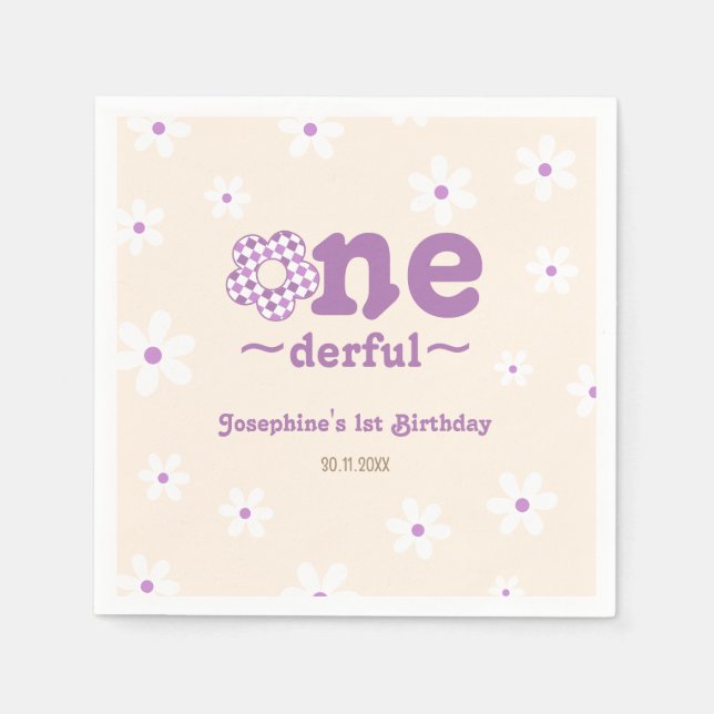 Guardanapo De Papel A Flor Retro não é o primeiro aniversario Onedefru (Frente)