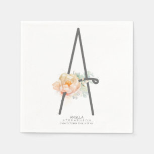 Guardanapo De Papel A Letra Monograma Blush Peach Floral CR