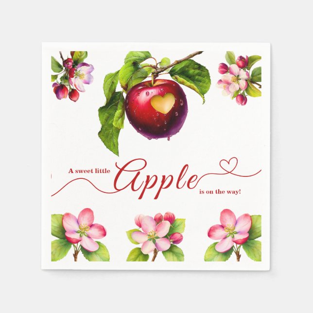 Guardanapo De Papel A Little Apple Is On The Way | Fall Baby Shower  (Frente)