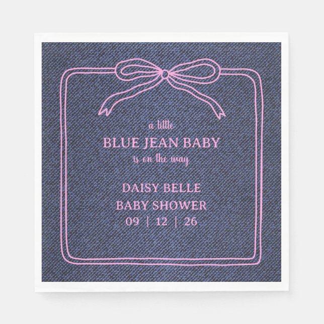 Guardanapo De Papel A Little Blue Jean Baby Denim Girl Baby Shower  (Frente)