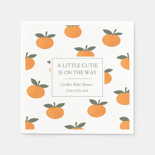 Guardanapo De Papel A Little Cutie Orange Gender Neutral Baby Shower (Frente)