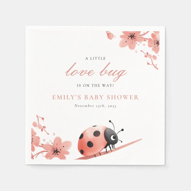 Guardanapo De Papel A Little Love Bug Is On The Way Baby Shower (Frente)