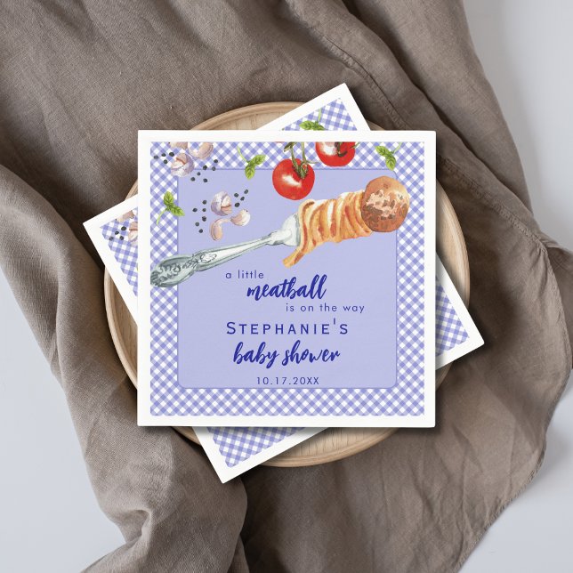 Guardanapo De Papel A Little Meatball Is On The Way Blue Baby Shower (Criador carregado)