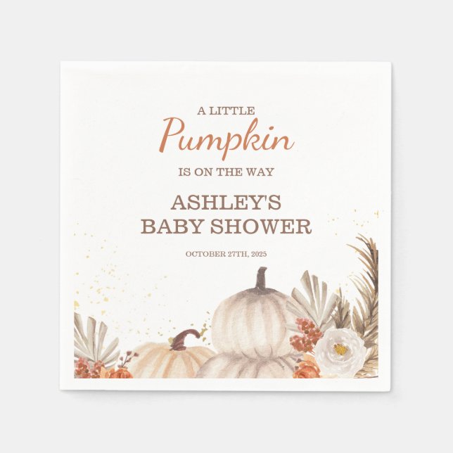 Guardanapo De Papel A Little Pumpkin, Fall Baby Shower Boho (Frente)
