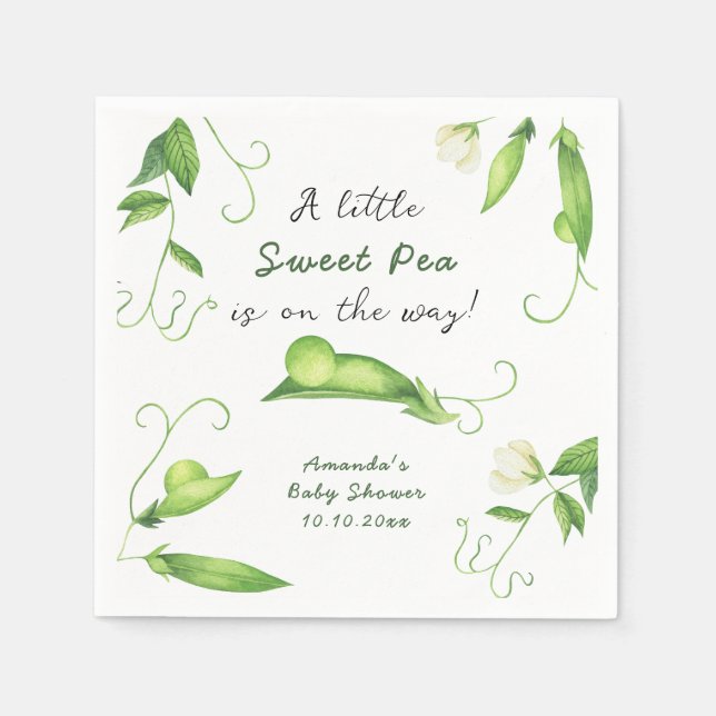 Guardanapo De Papel A Little Sweet Pea Is On The Way Baby Shower (Frente)