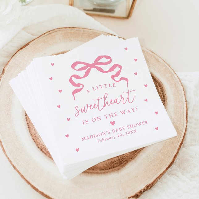 Guardanapo De Papel A Little Sweetheart Pink Bow Baby Shower (Criador carregado)