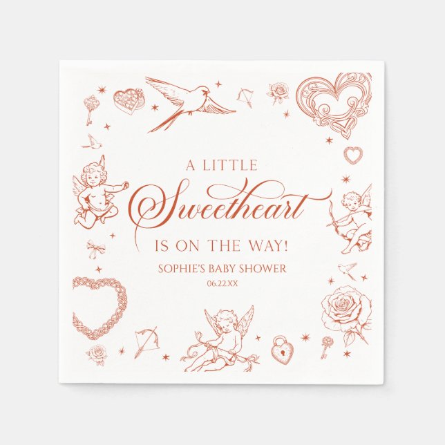 Guardanapo De Papel A Little Sweetheart Valentine's Day Baby Shower (Frente)