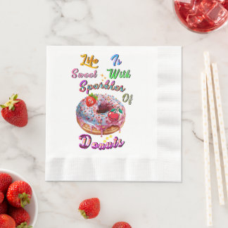 Guardanapo De Papel A Louça Da Vida É Doce Com Faíscas De Donuts
