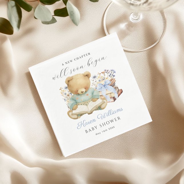 Guardanapo De Papel A New Chapter Begin Bear Book Baby Shower Napkin (A new chapter will soon begin Bear books baby shower napkin)