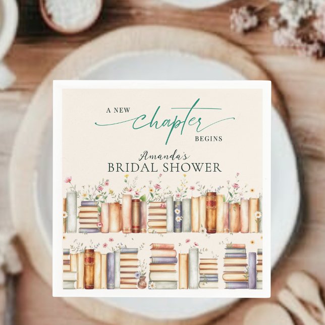 Guardanapo De Papel A New Chapter Begins Floral Books Bridal Shower (Criador carregado)