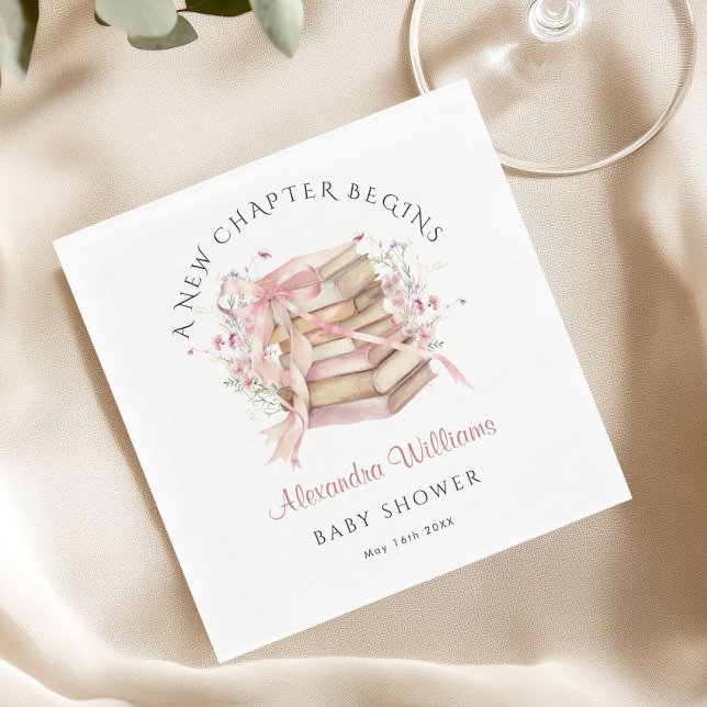 Guardanapo De Papel A New Chapter Begins Pink Book Baby Shower Napkin (A new Chapter Pink Books baby shower napkin)