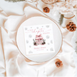 Guardanapo De Papel A New Chapter Begins, Pink Bow Winter Baby Shower