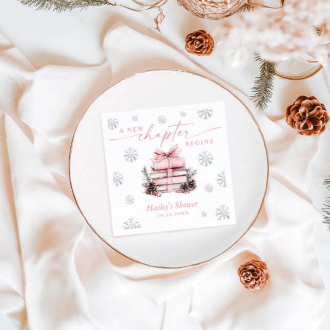 Guardanapo De Papel A New Chapter Begins, Pink Bow Winter Baby Shower (Criador carregado)