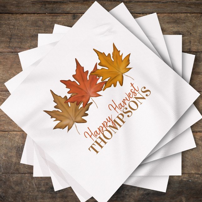 Guardanapo De Papel A queda do outono vermelho deixa a colheita russa  (Custom family name fall leaves artwork for Thanksgiving gatherings.)