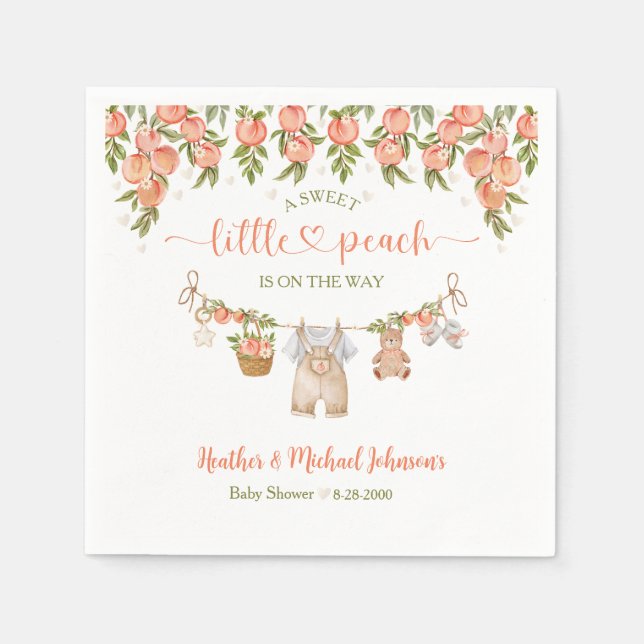 Guardanapo De Papel A Sweet Little Peach Clothesline Boy Baby Shower (Frente)