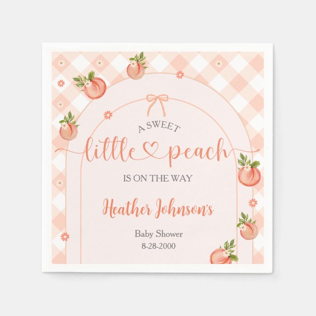 Guardanapo De Papel A Sweet Little Peach Gingham Baby Shower (Frente)