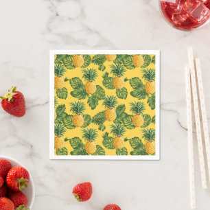 Guardanapo De Papel Abacaxis e Folhas Tropicais Em Dourado