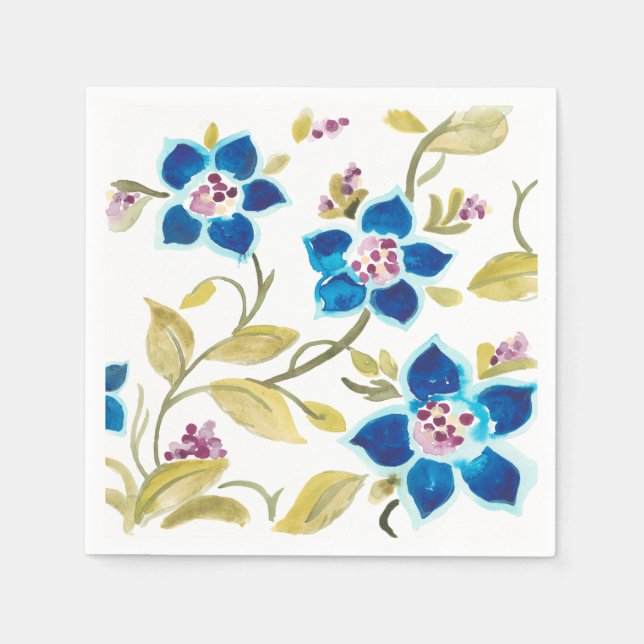 Guardanapo De Papel Abbey Floral Azulejos - Blue Blooms (Frente)