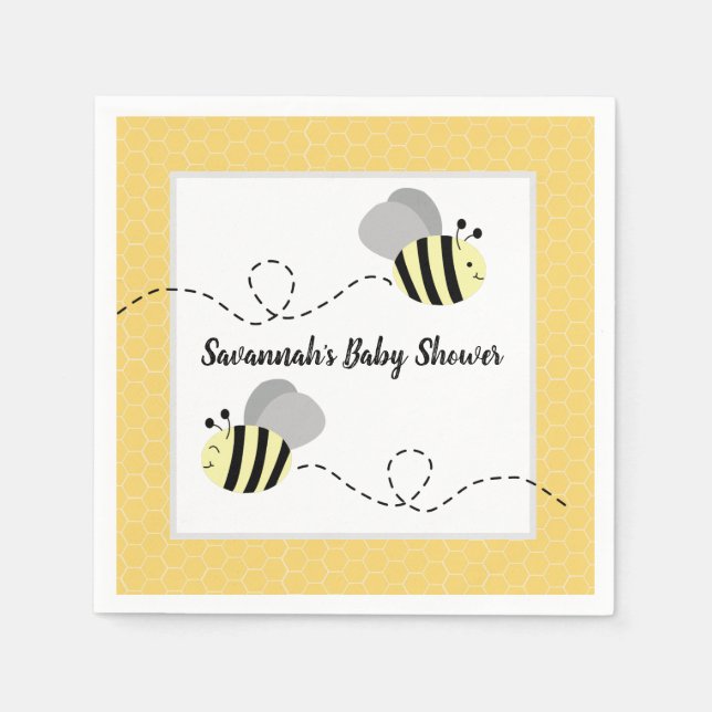 Guardanapo De Papel Abelha Bumble Bee Cinza Amarelo Personalizada (Frente)