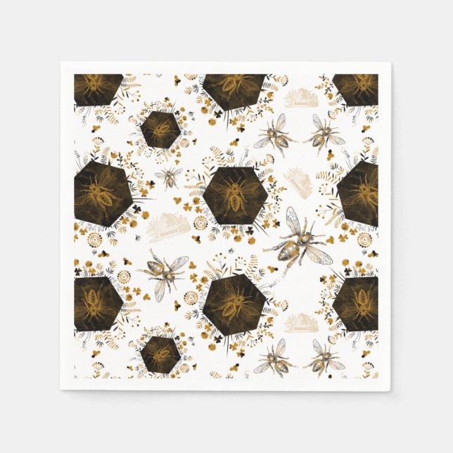 Guardanapo De Papel Abelha Dourada e Mel Preta (Frente)
