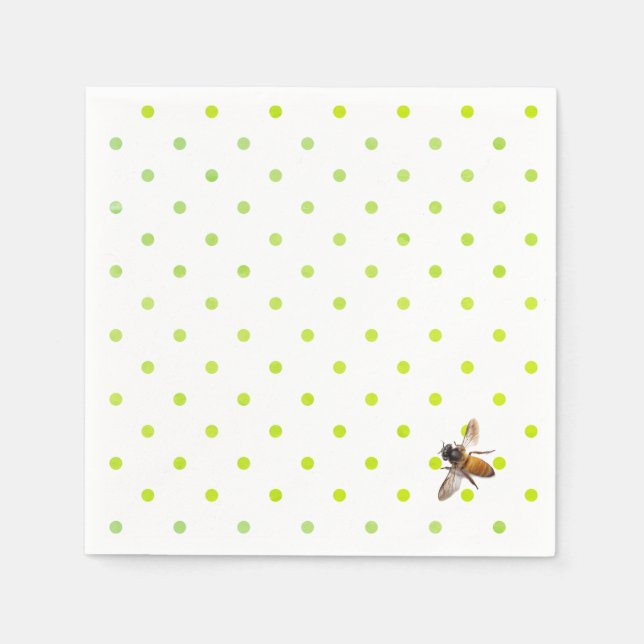 Guardanapo De Papel Abelha Mel | padrão polka-dot verde retrô (Frente)