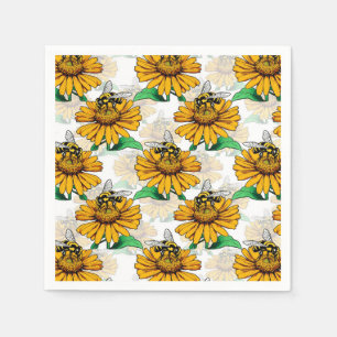 Guardanapo De Papel Abelha na Design de padrão de flores de girassol