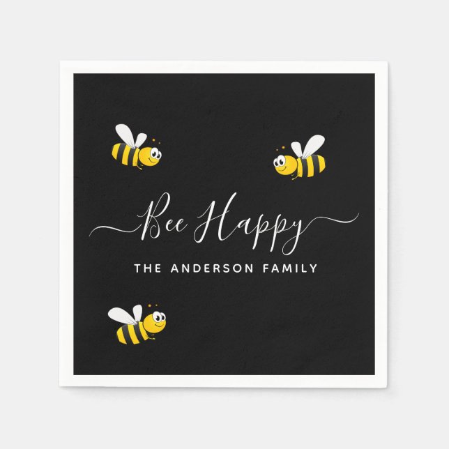 Guardanapo De Papel Abelhas-brancas-negras-de-verão felizes (Frente)