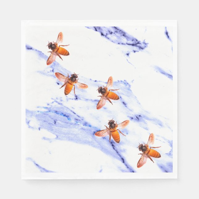 Guardanapo De Papel Abelhas de mel e mármore azul (Frente)