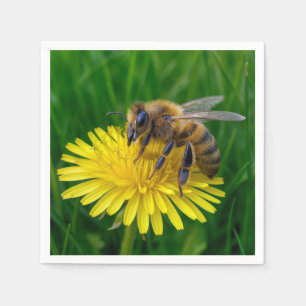 Guardanapo De Papel Abelhas de mel num Dandelion Amarelo