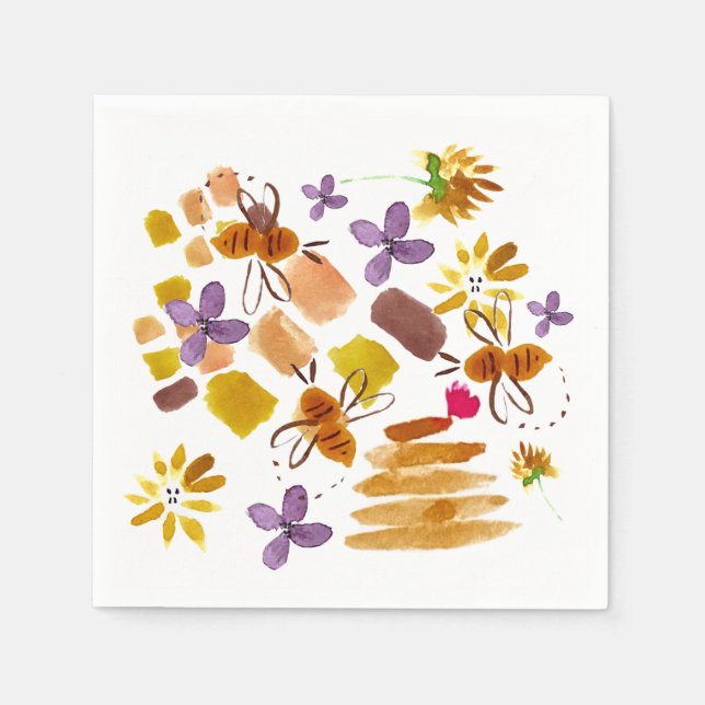 Guardanapo De Papel Abelhas de Verão e Traços de Pincel (Frente)