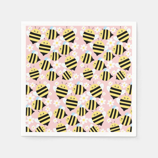 Guardanapo De Papel Abelhas E Flores Brancas (Frente)