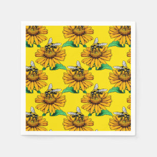Guardanapo De Papel Abelhas em Design amarelo-palha da flor de girasso